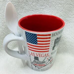 🌼4/$10🌼 Las Vegas Souvenir Mug - Red and White Hoover Dam Sin City Gambling